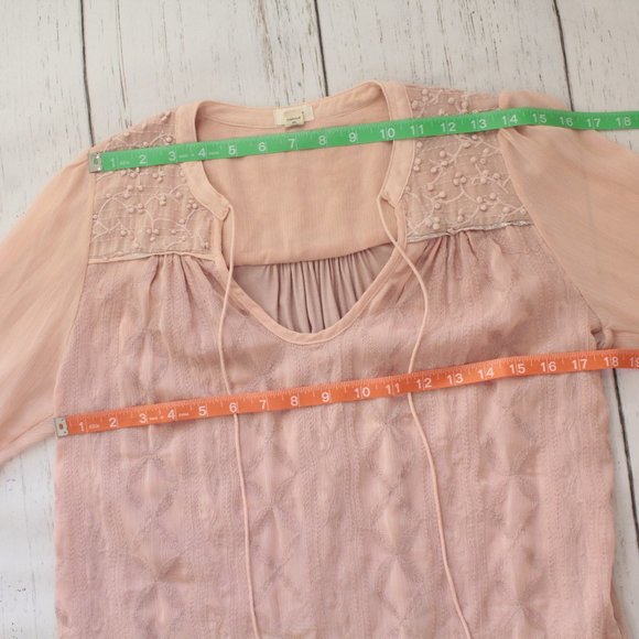 Anthropologie Tiny Chiffon Sheer Long Sleeve Top Pink XS - Picture 10 of 13